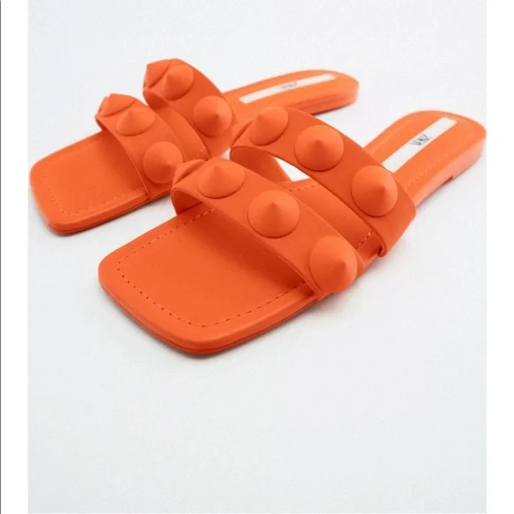 Zara | Shoes | Nwt Zara Flat Rubberized Studded Sandals
